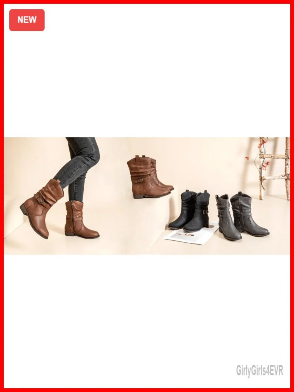 Women's Mid-Calf Cowboy Zip Booties - Round Toe Faux Leather Side Zipper